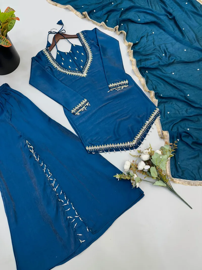 Jf 054 Roman Glass With Real Mirror Work Plazzo Suits